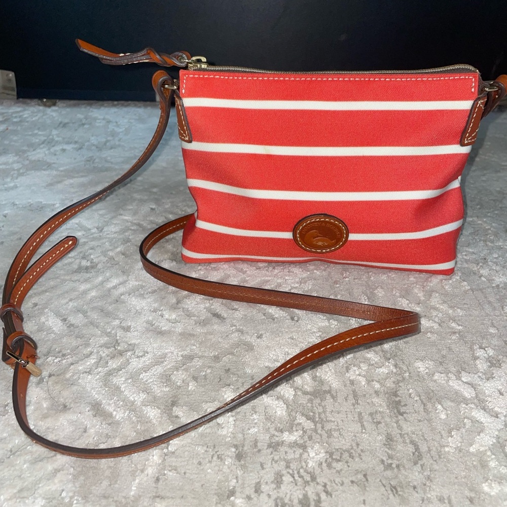 Dooney & Bourke Red and White Striped Small Crossbody Bag